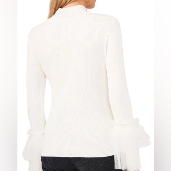 NWT,VINCE CAMUTO,Tulle & Ruffle Mock Neck Softly Ribbed Sweater,Gorgeous1X - Picture 3 of 10